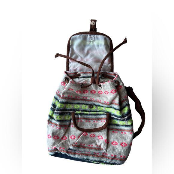 Boho Mini Backpack, Aztec Pattern Drawstring Bag, Festival - Picture 3 of 6